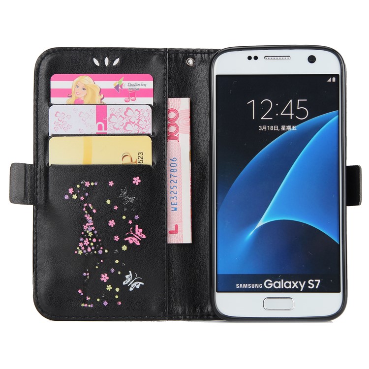 Flash Powder Flower Beauty Pattern Leather Wallet Case for Samsung Galaxy S7 SM-G930 - Black-4