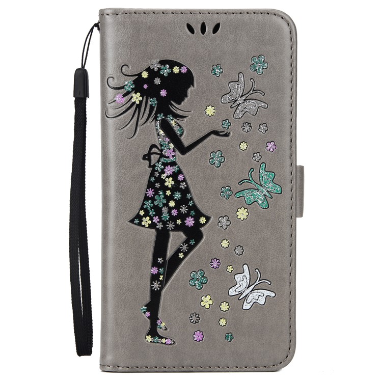 Flash Powder Flower Beauty Pattern Leather Wallet Cover for Samsung Galaxy S7 SM-G930 - Grey-2