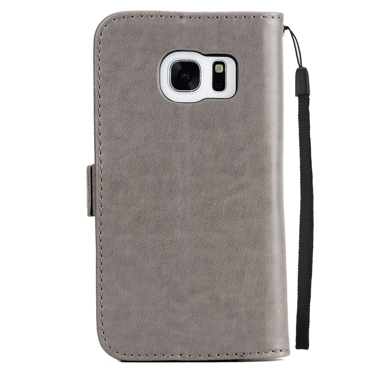 Flash Powder Flower Beauty Pattern Leather Wallet Cover for Samsung Galaxy S7 SM-G930 - Grey-3