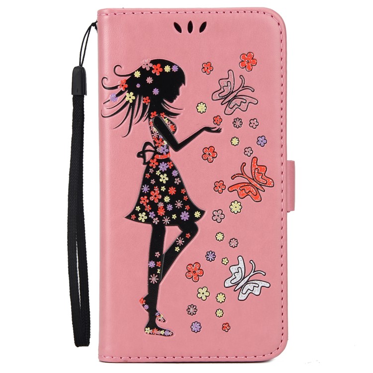 Flash Powder Flower Beauty Pattern Leather Wallet Case Shell for Samsung Galaxy S7 SM-G930 - Pink-2