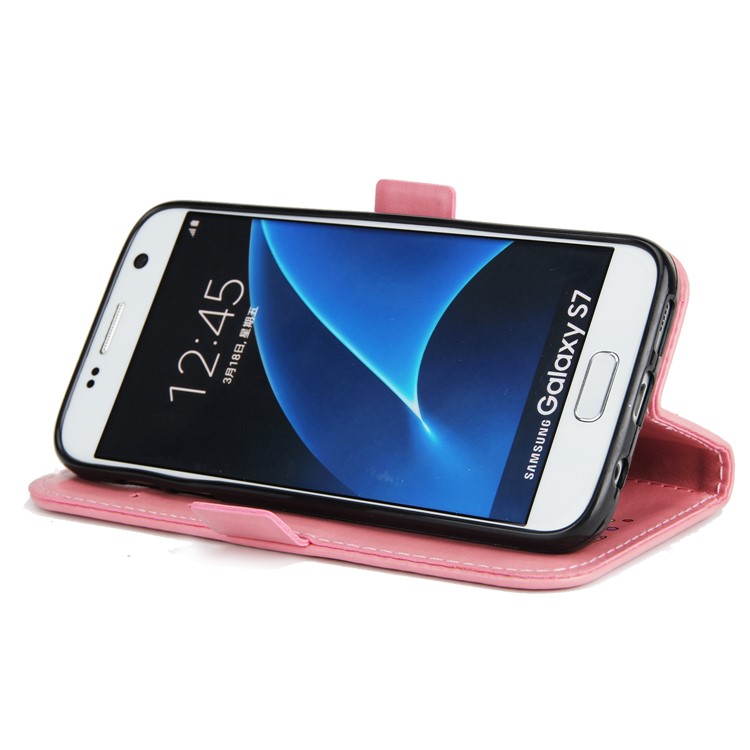 Flash Powder Flower Beauty Pattern Leather Wallet Case Shell for Samsung Galaxy S7 SM-G930 - Pink-5