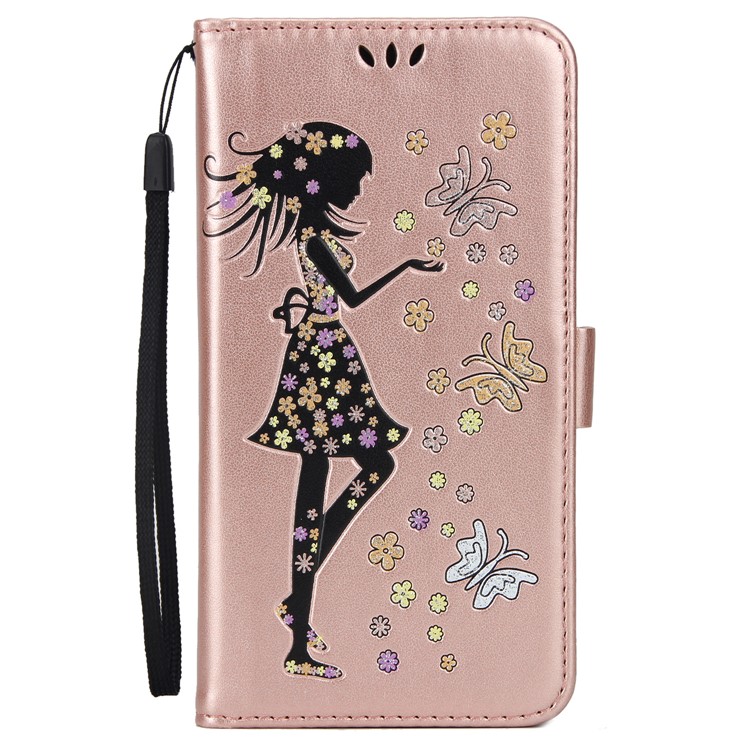 Flash Powder Flower Beauty Pattern PU Leather Wallet Case for Samsung Galaxy S7 SM-G930 - Rose Gold-2