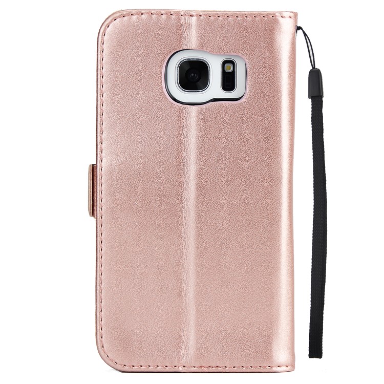 Flash Powder Flower Beauty Pattern PU Leather Wallet Case for Samsung Galaxy S7 SM-G930 - Rose Gold-3
