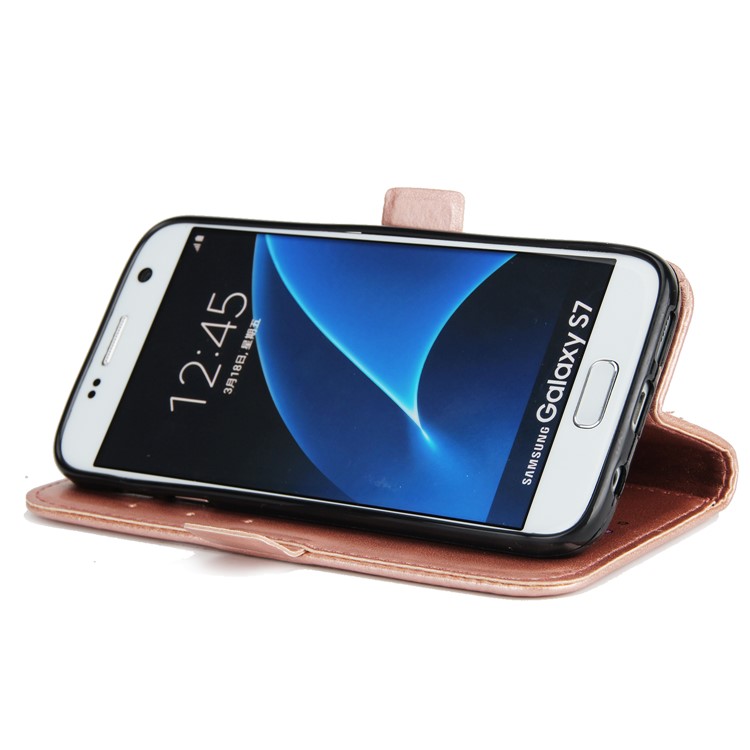 Flash Powder Flower Beauty Pattern PU Leather Wallet Case for Samsung Galaxy S7 SM-G930 - Rose Gold-5