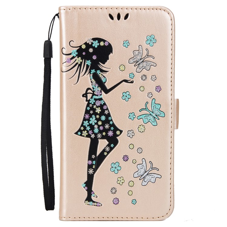 Flash Powder Flower Beauty Pattern Magnetic Leather Wallet Case for Samsung Galaxy S7 SM-G930 - Gold-2