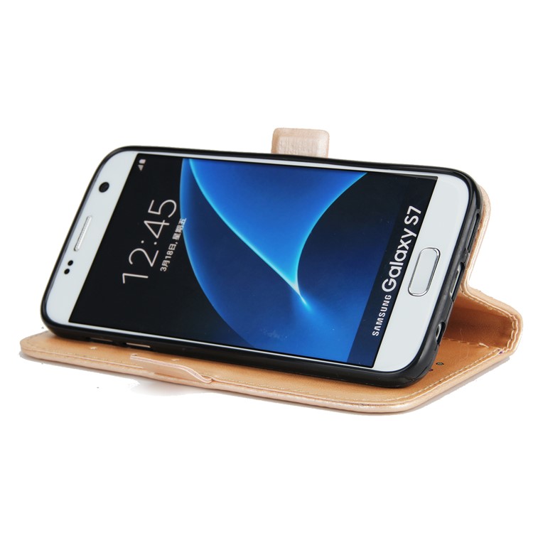 Flash Powder Flower Beauty Pattern Magnetic Leather Wallet Case for Samsung Galaxy S7 SM-G930 - Gold-5