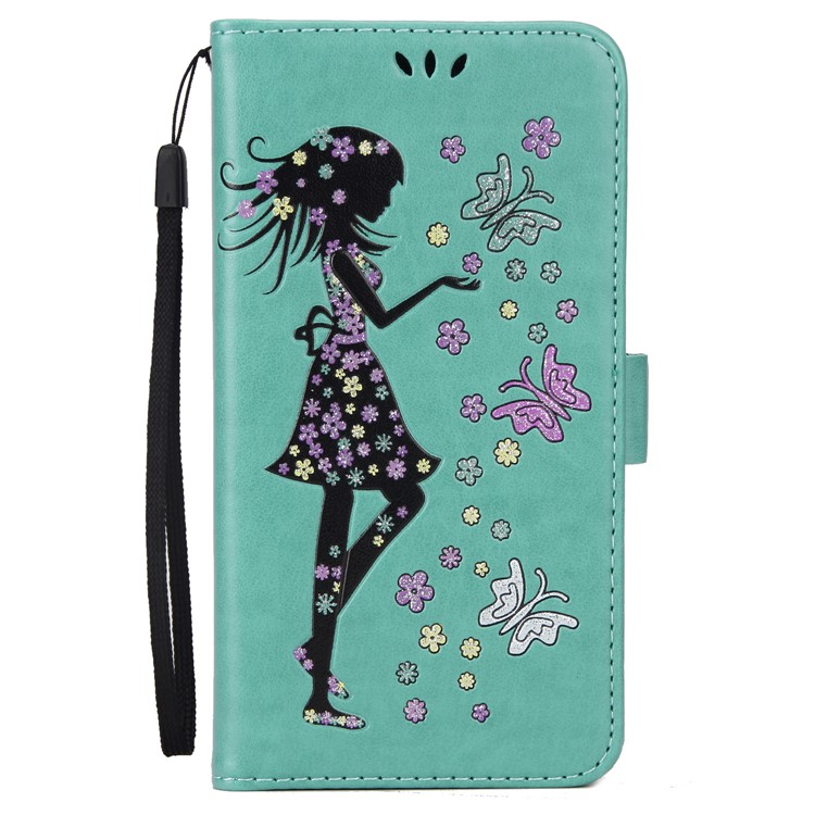 Flash Powder Flower Beauty Pattern Wallet Leather Stand Case for Samsung Galaxy S7 SM-G930 - Cyan-2