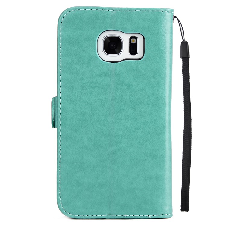 Flash Powder Flower Beauty Pattern Wallet Leather Stand Case for Samsung Galaxy S7 SM-G930 - Cyan-3