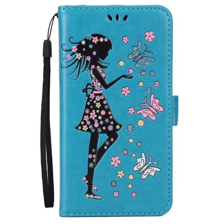 Flash Powder Flower Beauty Pattern Wallet Leather Stand Cover for Samsung Galaxy S7 SM-G930 - Blue-2