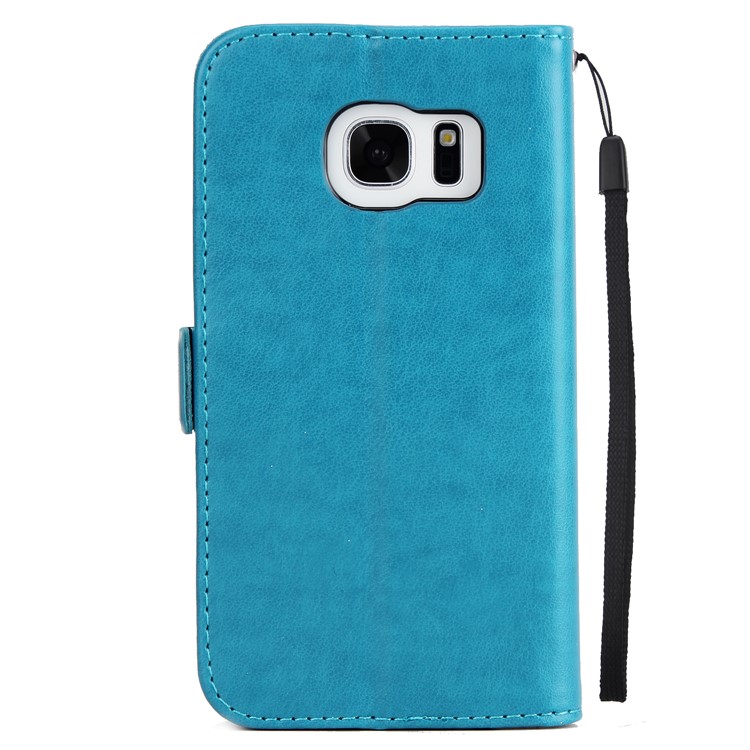 Flash Powder Flower Beauty Pattern Wallet Leather Stand Cover for Samsung Galaxy S7 SM-G930 - Blue-3