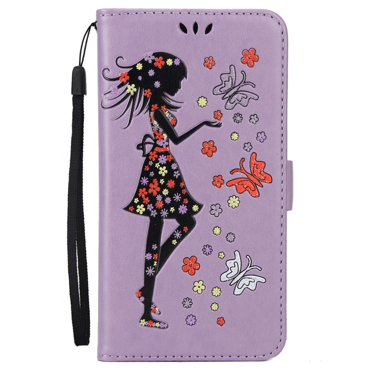 Flash Powder Flower Beauty Pattern Stand Leather Wallet Case for Samsung Galaxy S7 SM-G930 - Purple-2