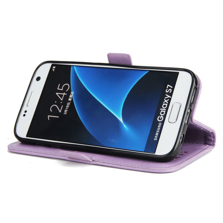 Flash Powder Flower Beauty Pattern Stand Leather Wallet Case for Samsung Galaxy S7 SM-G930 - Purple-5