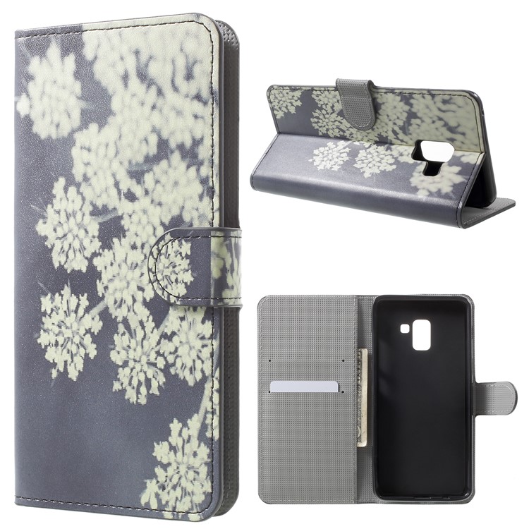 Pattern Printing Leather Wallet Stand Case for Samsung Galaxy A8 Plus (2018) - Blooming Flower-1