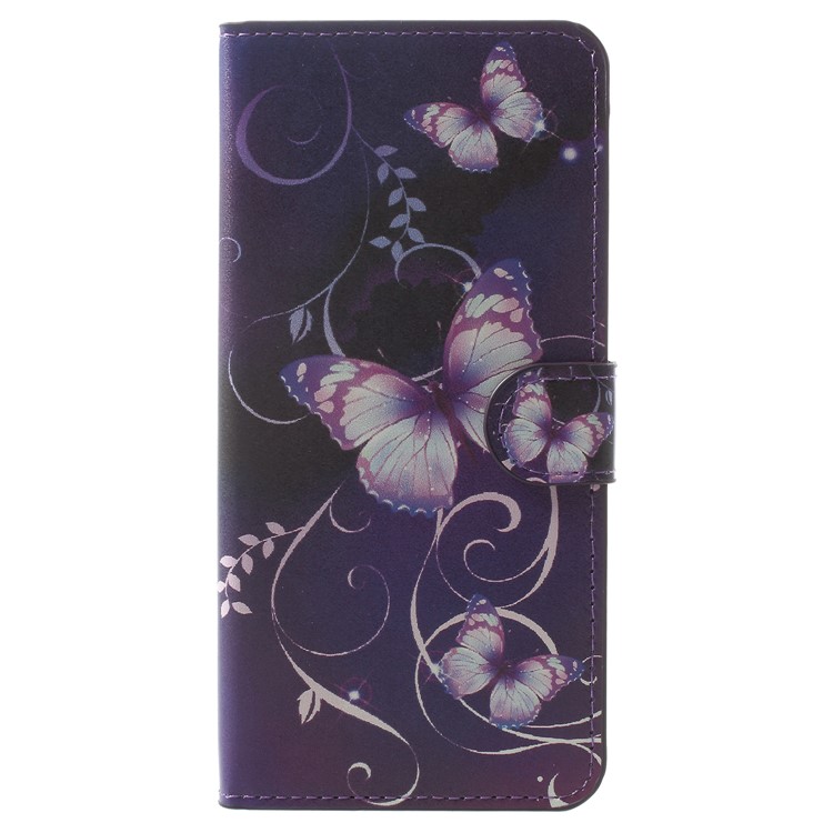 Pattern Printing Leather Wallet Stand Cover for Samsung Galaxy A8 Plus (2018) - Purple Butterfly-1