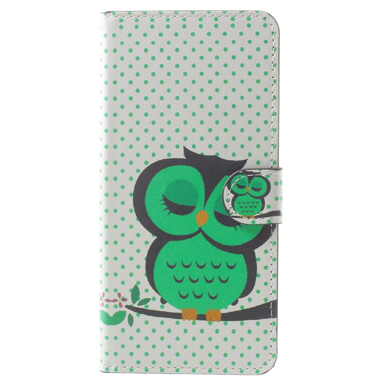 Pattern Printing Leather Wallet Stand Shell for Samsung Galaxy A8 Plus (2018) - Sleeping Owl-1