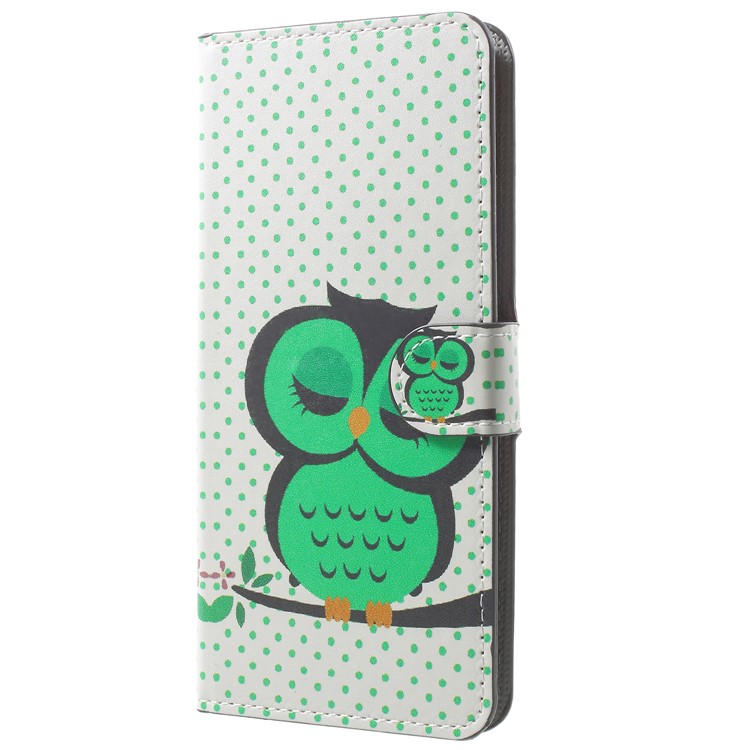 Pattern Printing Leather Wallet Stand Shell for Samsung Galaxy A8 Plus (2018) - Sleeping Owl-2