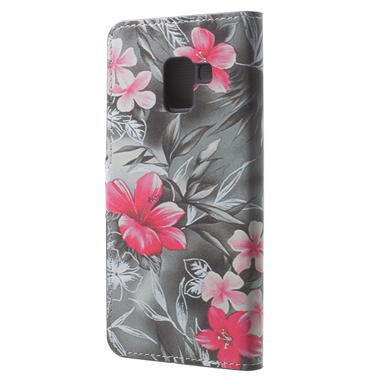 Pattern Printing Leather Wallet Phone Case with Stand for Samsung Galaxy A8 Plus (2018) - Red Flower-3