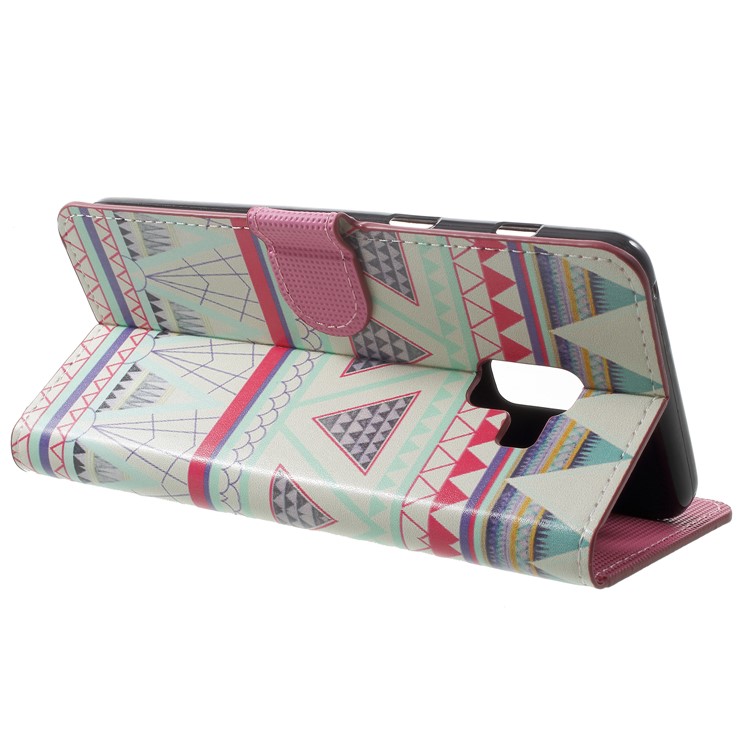Pattern Printing Leather Wallet Phone Cover with Stand for Samsung Galaxy A8 Plus (2018) - Tribal Triangle-4