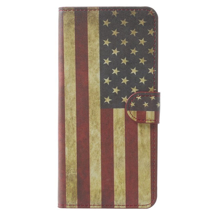 Pattern Printing Leather Mobile Case with Card Slots for Samsung Galaxy A8 Plus (2018) - Vintage US Flag-1