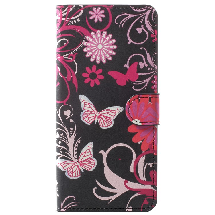 Pattern Printing Leather Mobile Cover with Card Slots for Samsung Galaxy A8 Plus (2018) - Butterfly and Flower-1