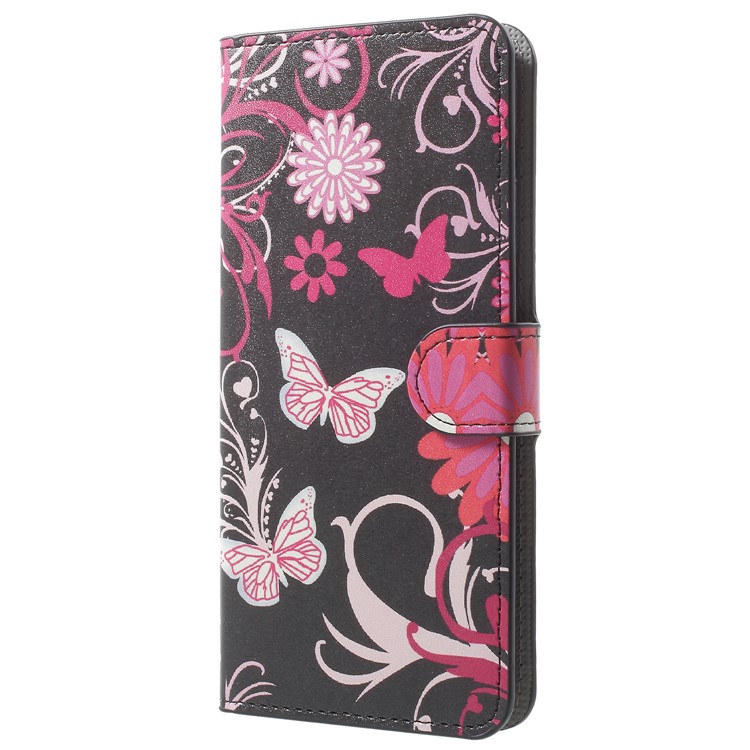 Pattern Printing Leather Mobile Cover with Card Slots for Samsung Galaxy A8 Plus (2018) - Butterfly and Flower-2