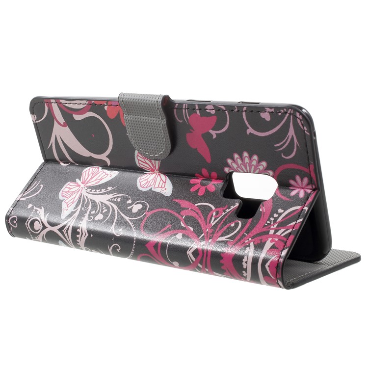 Pattern Printing Leather Mobile Cover with Card Slots for Samsung Galaxy A8 Plus (2018) - Butterfly and Flower-4