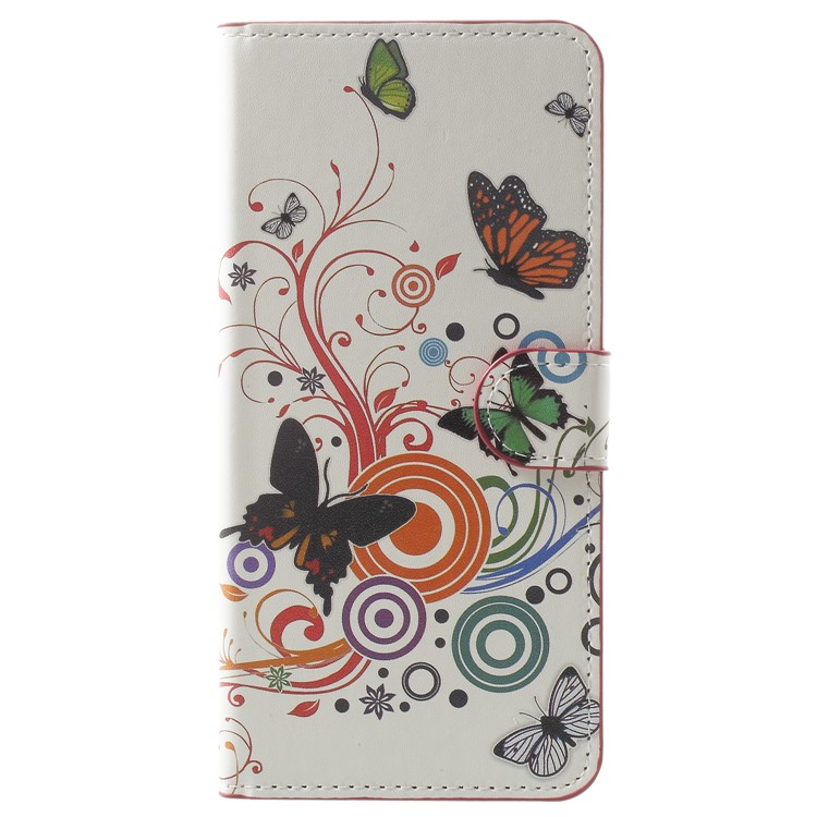Pattern Printing Leather Protective Wallet Cell Phone Cover for Samsung Galaxy A8 Plus (2018) - Butterfly and Circle-1