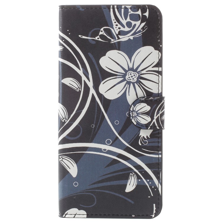 Pattern Printing Leather Magnetic Wallet Mobile Phone Shell for Samsung Galaxy A8 Plus (2018) - White Flower-1
