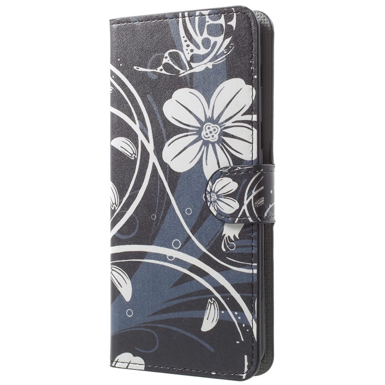 Pattern Printing Leather Magnetic Wallet Mobile Phone Shell for Samsung Galaxy A8 Plus (2018) - White Flower-2