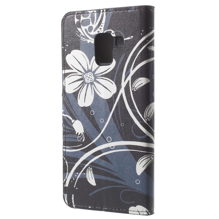 Pattern Printing Leather Magnetic Wallet Mobile Phone Shell for Samsung Galaxy A8 Plus (2018) - White Flower-3