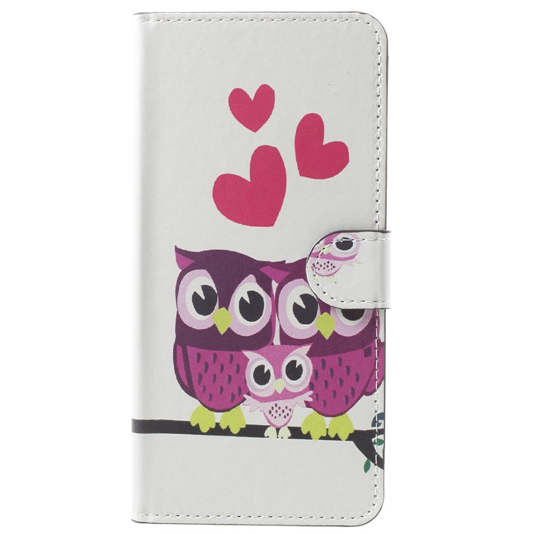 For Samsung Galaxy A8 Plus (2018) Pattern Printing Leather Protection Cover Shell - Sweet Owl Family-1