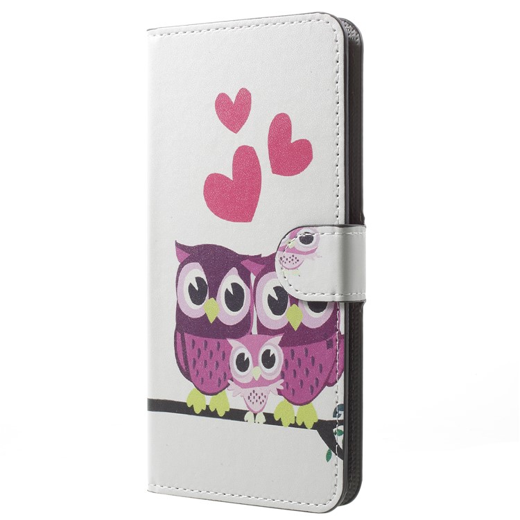 For Samsung Galaxy A8 Plus (2018) Pattern Printing Leather Protection Cover Shell - Sweet Owl Family-2