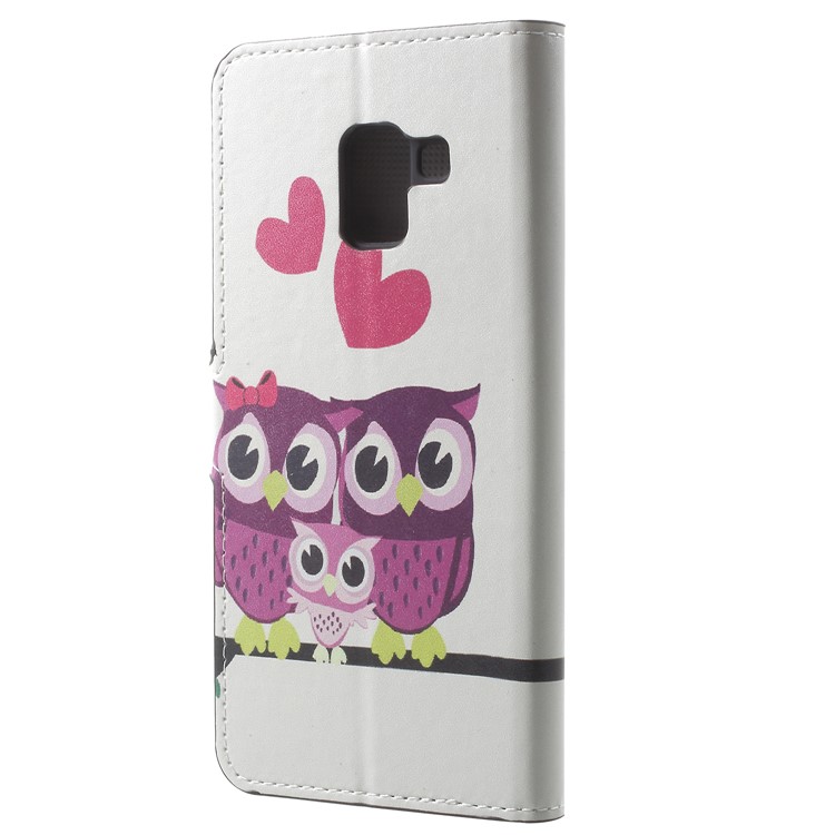 For Samsung Galaxy A8 Plus (2018) Pattern Printing Leather Protection Cover Shell - Sweet Owl Family-3