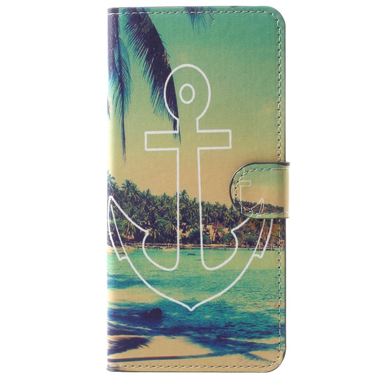 For Samsung Galaxy A8 Plus (2018) Pattern Printing Leather Protection Mobile Phone Case Accessory - Anchor and Sea-1