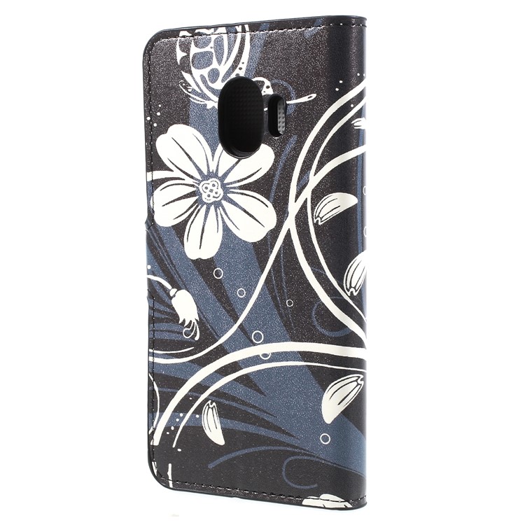 Water Transfer Printing Leather Wallet Stand Case for Samsung Galaxy J2 Pro 2018 - White Flower-2