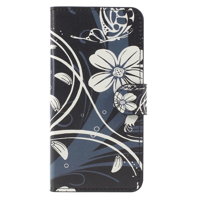 Water Transfer Printing Leather Wallet Stand Case for Samsung Galaxy J2 Pro 2018 - White Flower-3