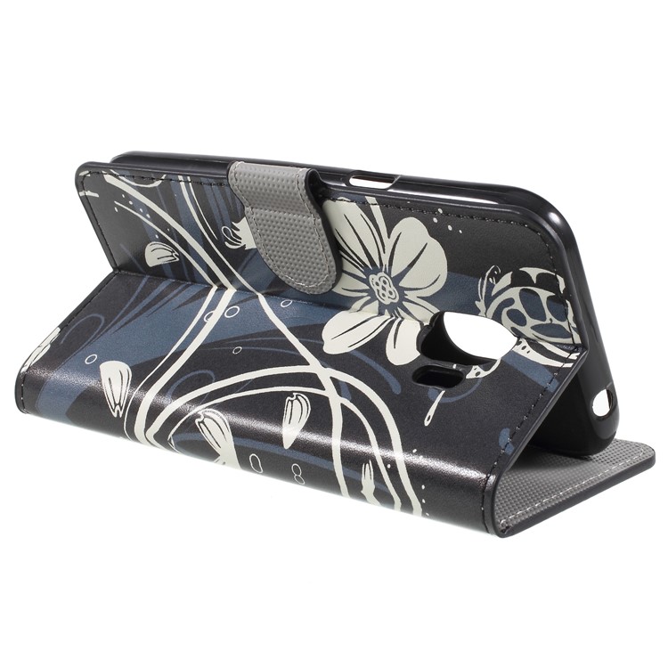 Water Transfer Printing Leather Wallet Stand Case for Samsung Galaxy J2 Pro 2018 - White Flower-5