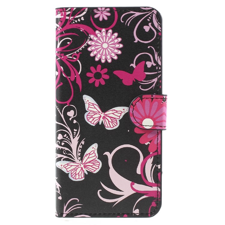 Water Transfer Printing Leather Wallet Stand Shell for Samsung Galaxy J2 Pro 2018 - Butterfly and Flower-1