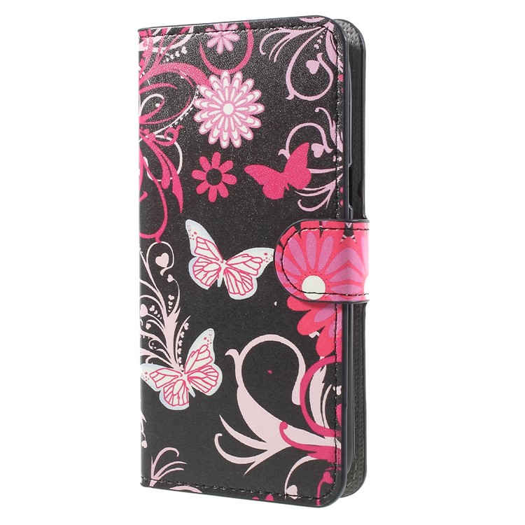 Water Transfer Printing Leather Wallet Stand Shell for Samsung Galaxy J2 Pro 2018 - Butterfly and Flower-3