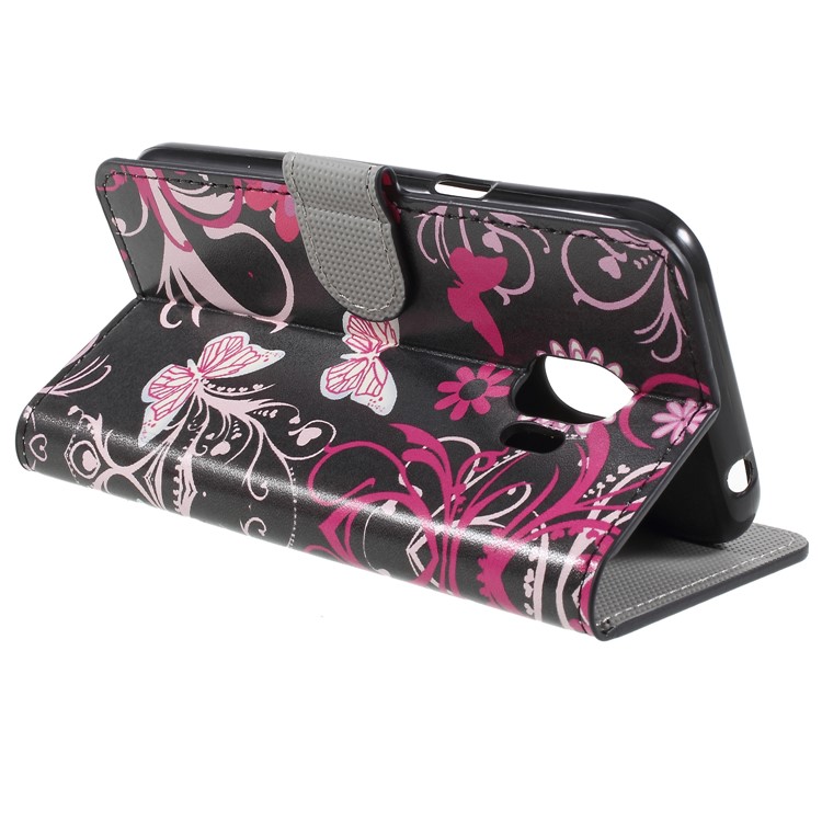 Water Transfer Printing Leather Wallet Stand Shell for Samsung Galaxy J2 Pro 2018 - Butterfly and Flower-5