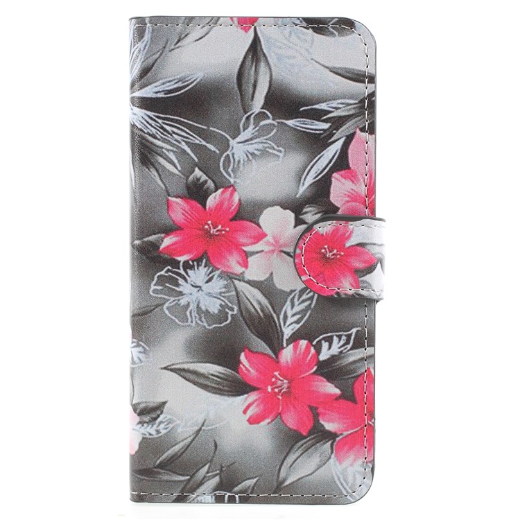 Water Transfer Printing Leather Wallet Phone Case for Samsung Galaxy J2 Pro 2018 - Red Flower-1