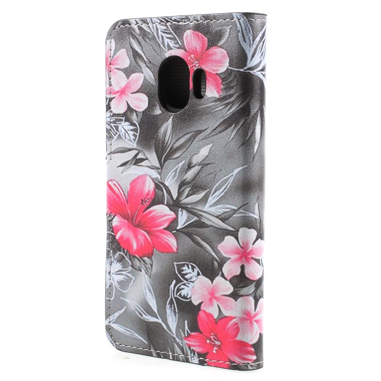 Water Transfer Printing Leather Wallet Phone Case for Samsung Galaxy J2 Pro 2018 - Red Flower-2