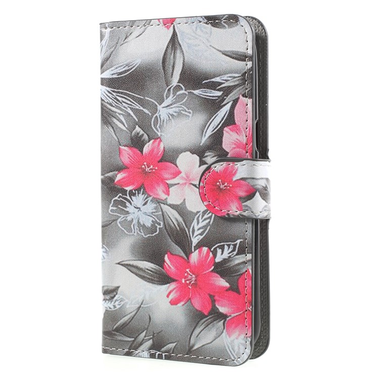 Water Transfer Printing Leather Wallet Phone Case for Samsung Galaxy J2 Pro 2018 - Red Flower-3