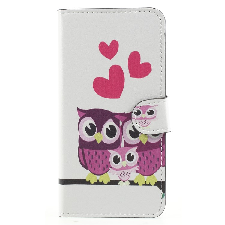 Water Transfer Printing Leather Wallet Phone Shell for Samsung Galaxy J2 Pro 2018 - Sweet Owl Family-1