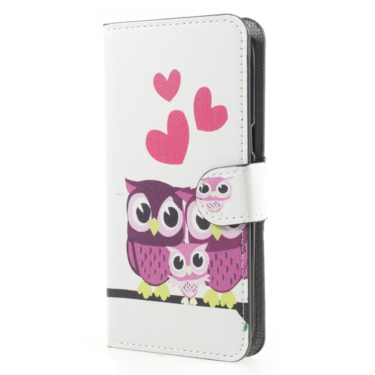Water Transfer Printing Leather Wallet Phone Shell for Samsung Galaxy J2 Pro 2018 - Sweet Owl Family-3