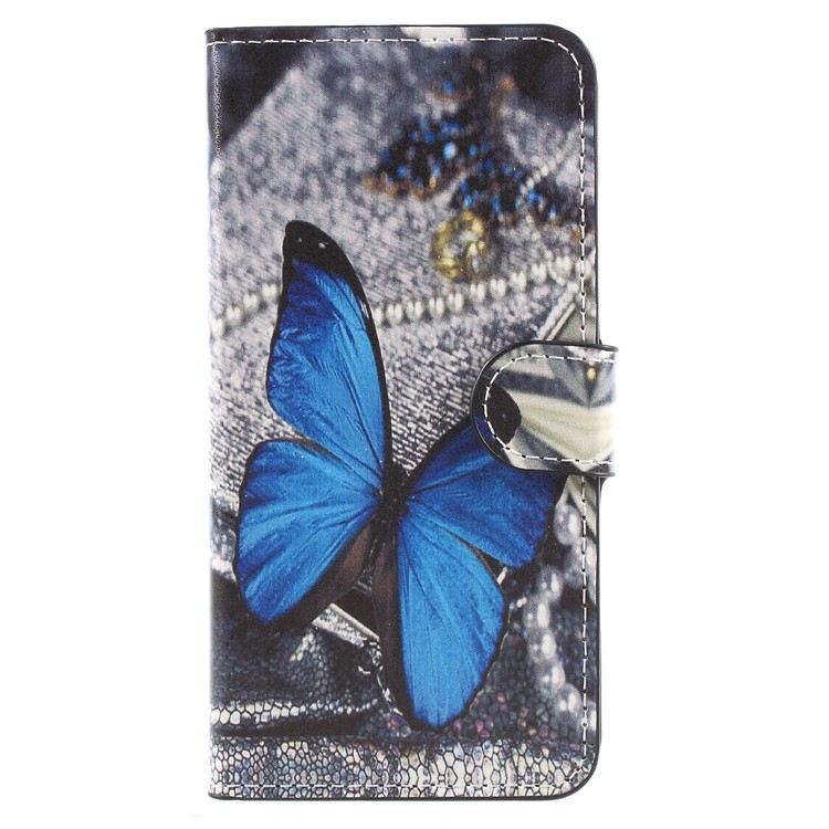 Water Transfer Printing Leather Wallet Mobile Case for Samsung Galaxy J2 Pro 2018 - Blue Butterfly-1