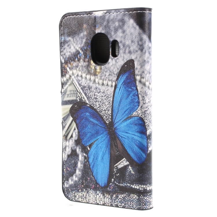 Water Transfer Printing Leather Wallet Mobile Case for Samsung Galaxy J2 Pro 2018 - Blue Butterfly-2