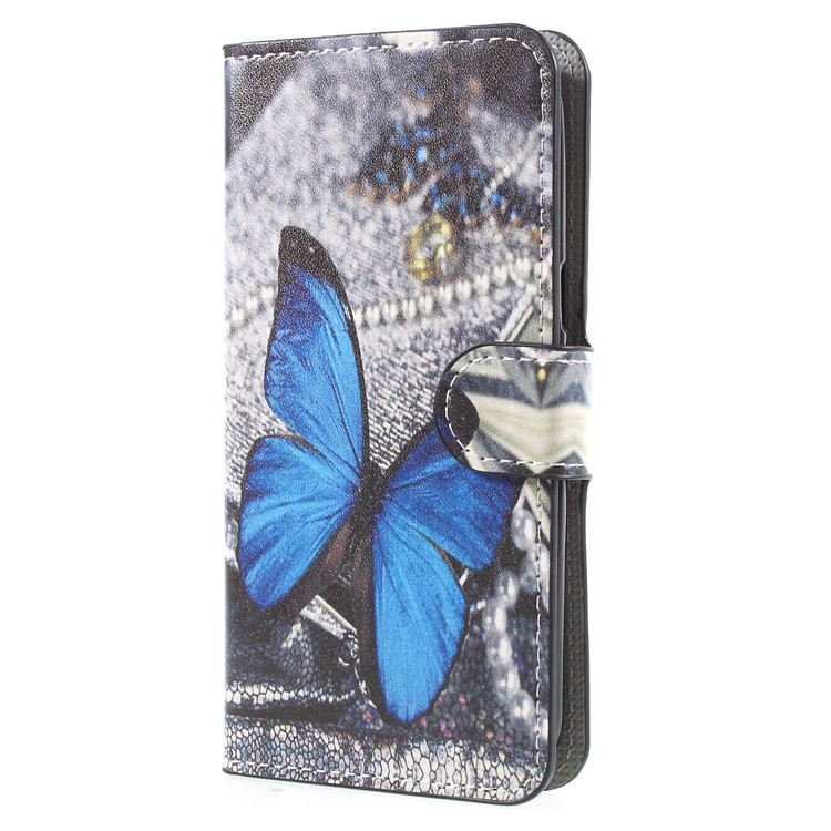 Water Transfer Printing Leather Wallet Mobile Case for Samsung Galaxy J2 Pro 2018 - Blue Butterfly-3