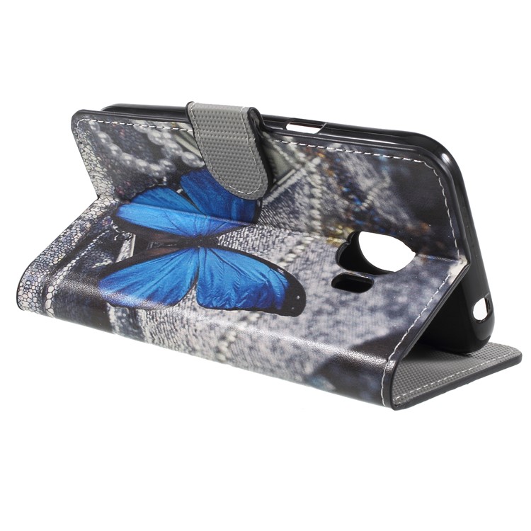 Water Transfer Printing Leather Wallet Mobile Case for Samsung Galaxy J2 Pro 2018 - Blue Butterfly-5