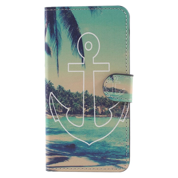 Water Transfer Printing Leather Wallet Mobile Shell for Samsung Galaxy J2 Pro 2018 - Anchor and Sea-1